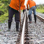 Freight Rail Construction Crew working on railroad infrastructure 
