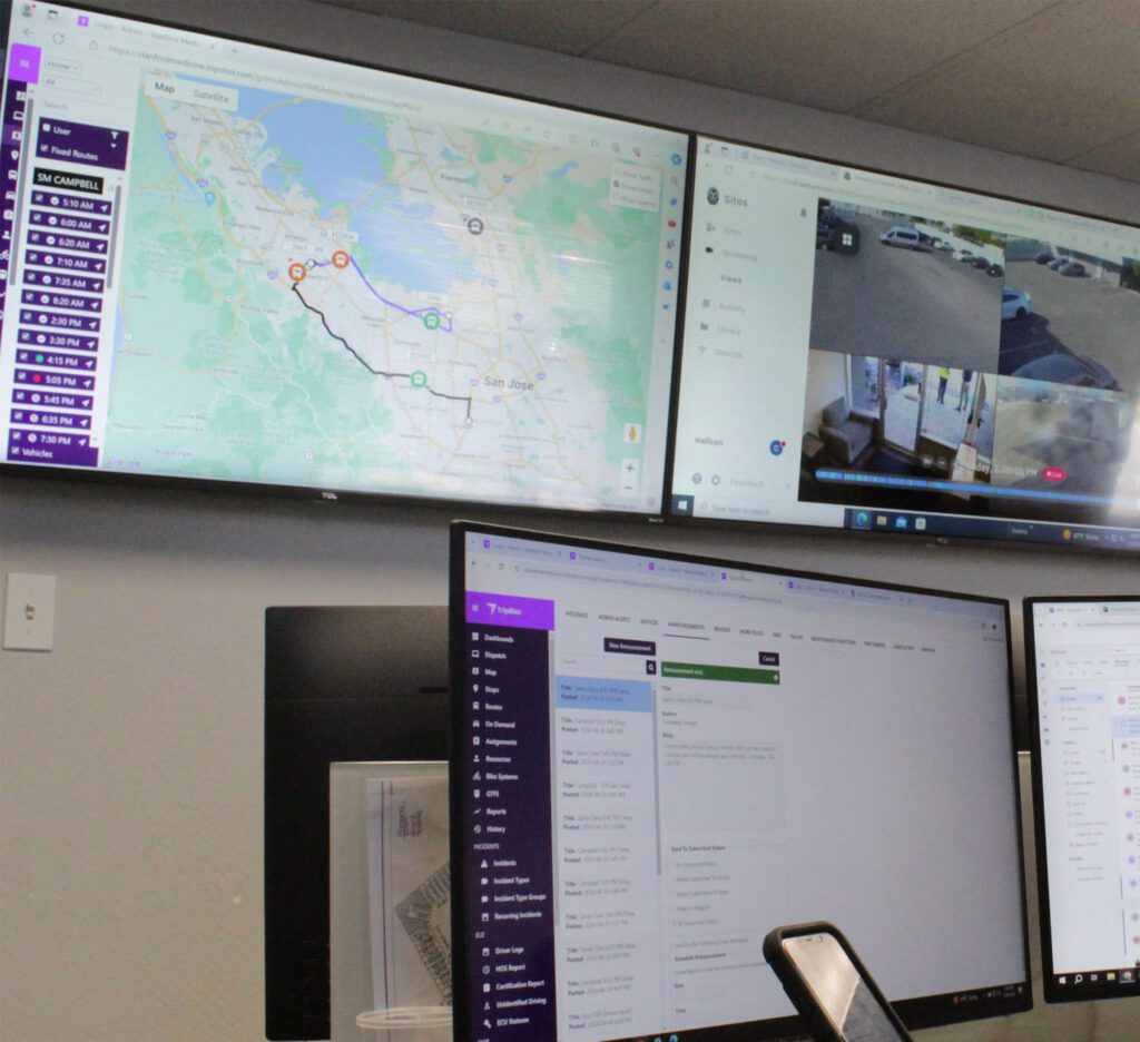 Hallcon dispatch monitors displaying tripshot technology.