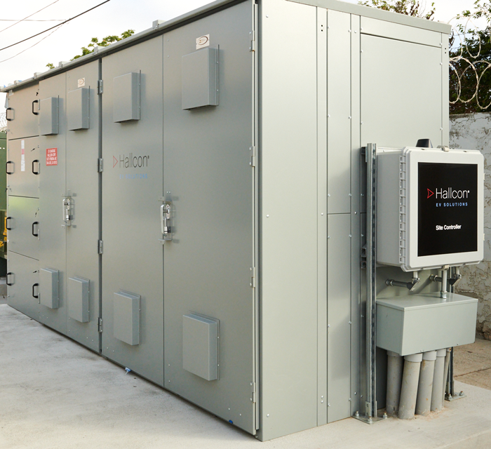 Hallcon branded EV switch gear at EV Operations Center in San Jose, CA