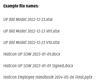 Example file names