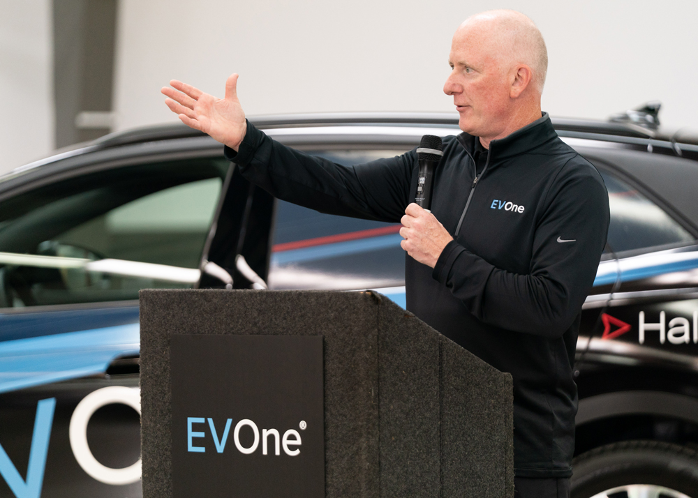 John R. Stoiber speaking at EV groundbreaking event