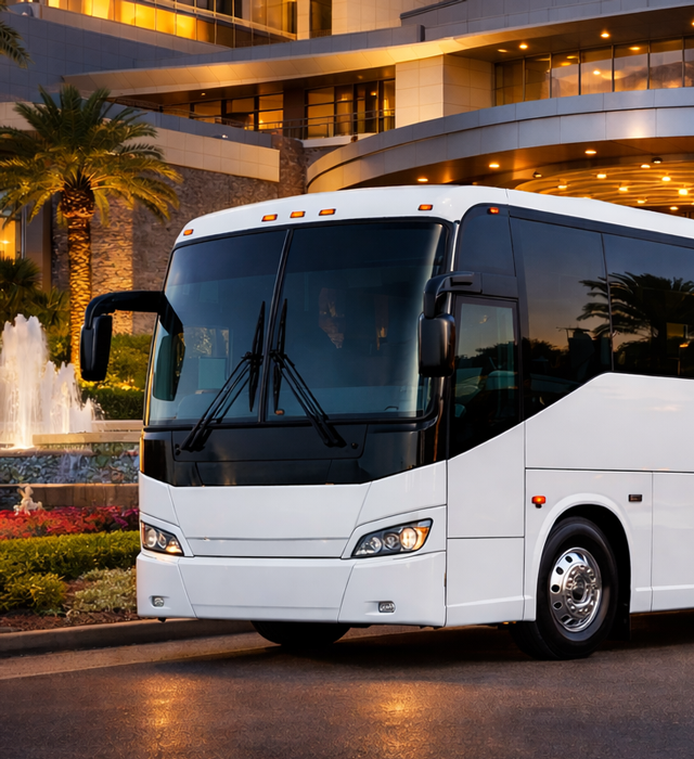 Single motorcoach parked in front of a casino