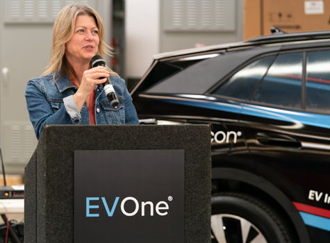 Mayor of Redmond, WA speaking at Hallcon EV Operations Center event